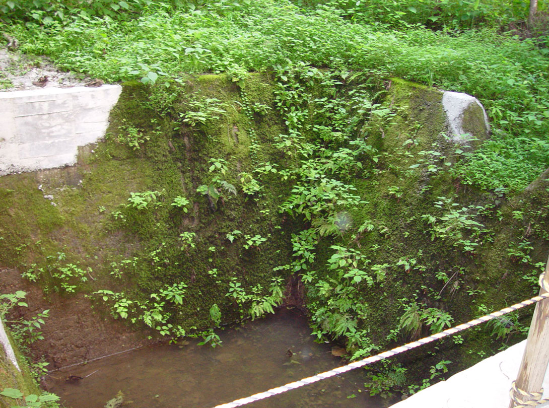 横尾家の雪室の跡。斜面を利用して搬出口を一段下げることで、雪が取り出しやすくなっている。